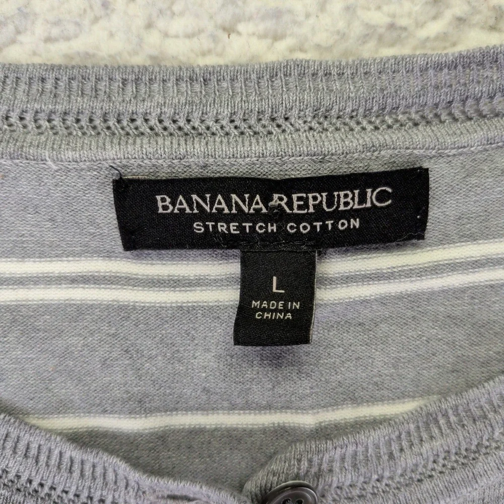 Banana Republic Womens Large Gray Striped Stretch Cotton Button Cardigan Sweater - Picture 3 of 9
